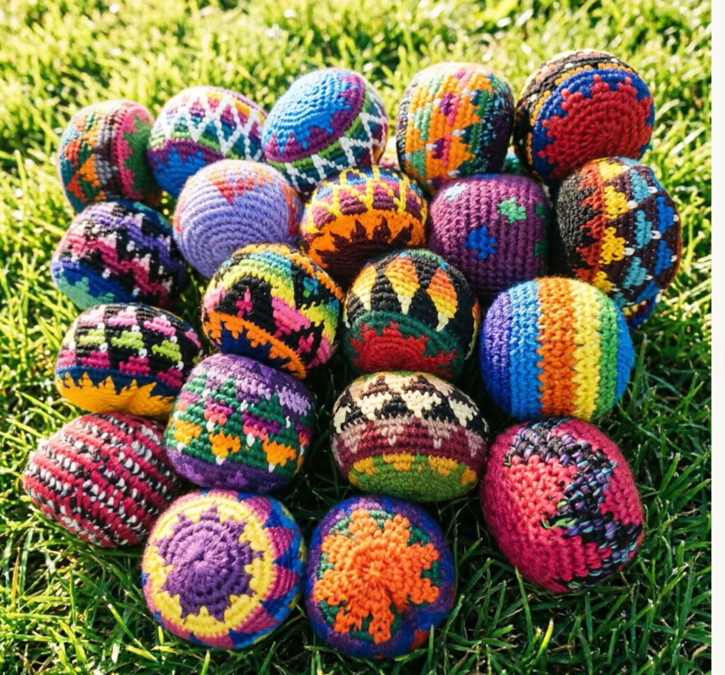 Hand Knit Multicolor Hacky Sack Foot Bag Stress Ball Crochet Bocce Ball