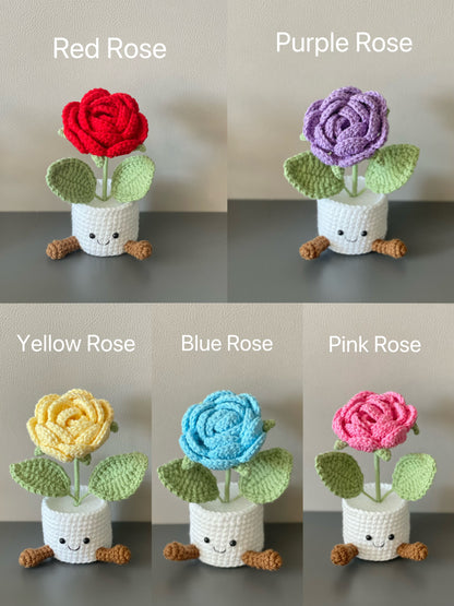 Crochet Flower in Pot, Crochet Rose