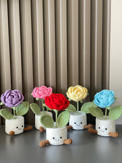 Crochet Flower in Pot, Crochet Rose
