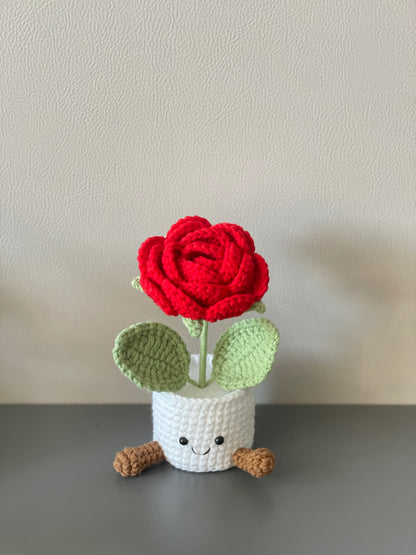 Crochet Flower in Pot, Crochet Rose