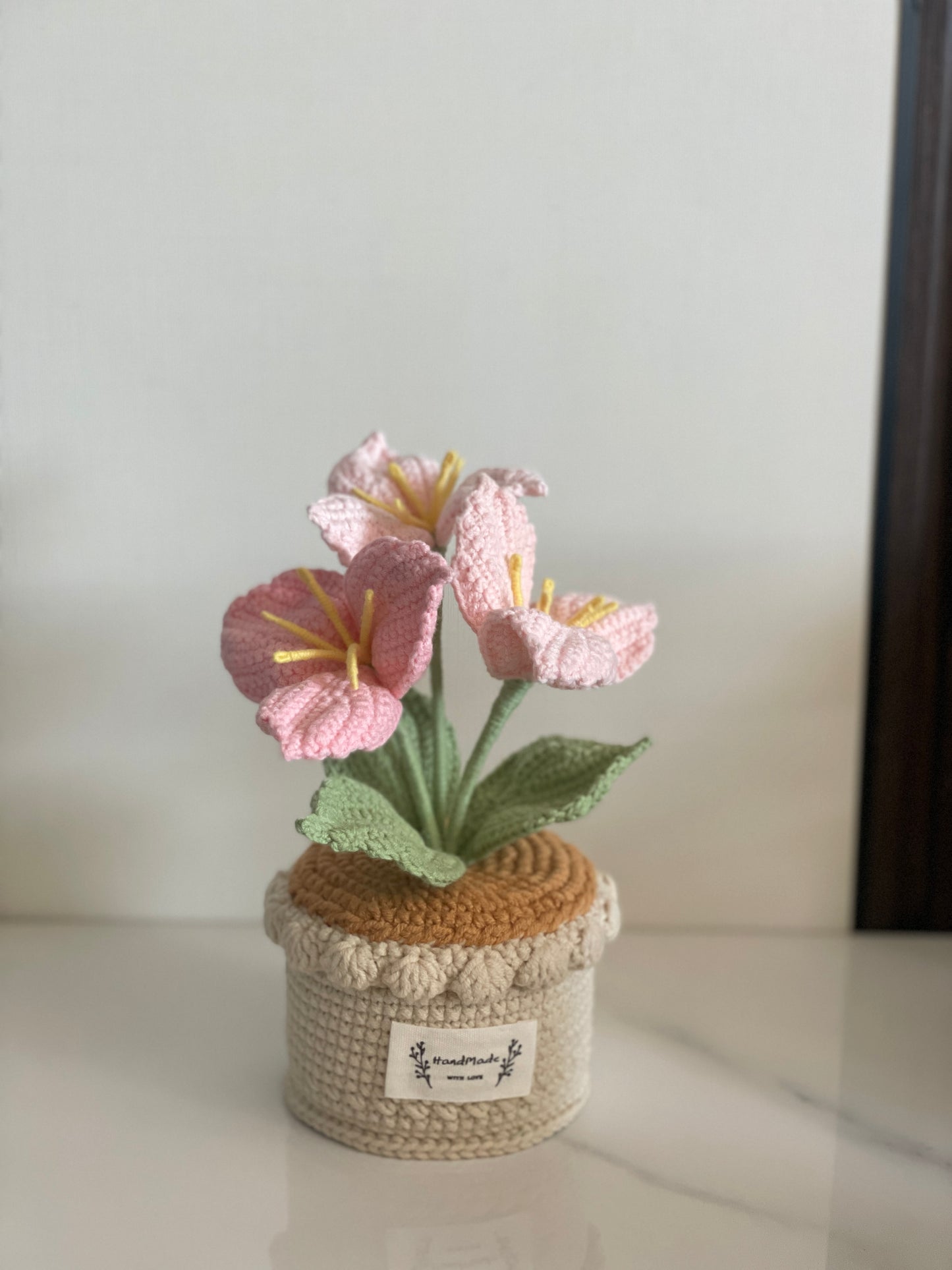 Crochet Flower Pot, Pink Tulip Orange Purple