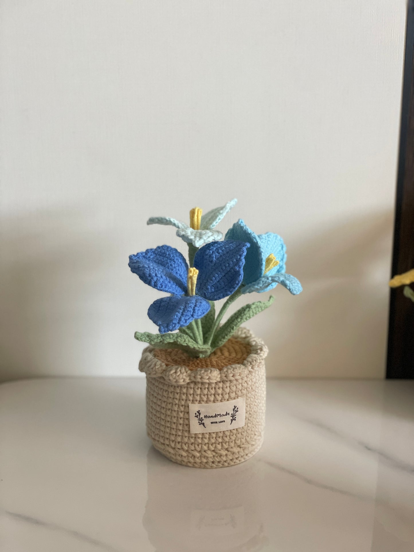Crochet Flower Pot, Pink Tulip Orange Purple