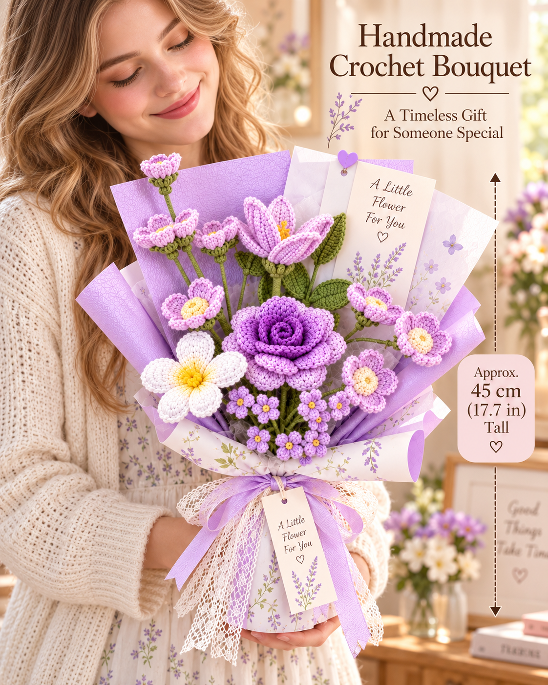Purple Crochet Flower Bouquet – Handmade Everlasting Flowers