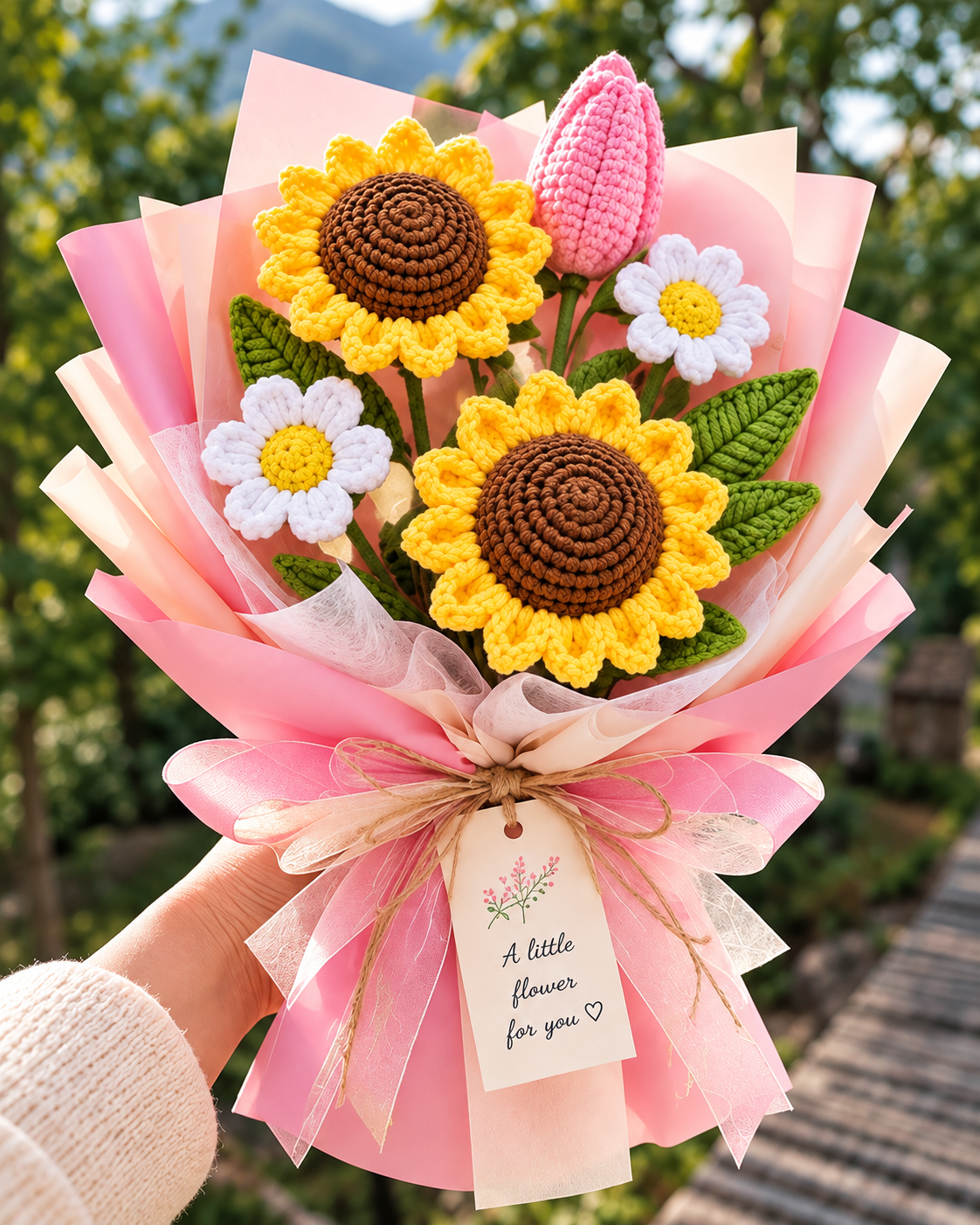 Handmade Crochet Sunflower & Daisy Bouquet – Everlasting Flower Gift