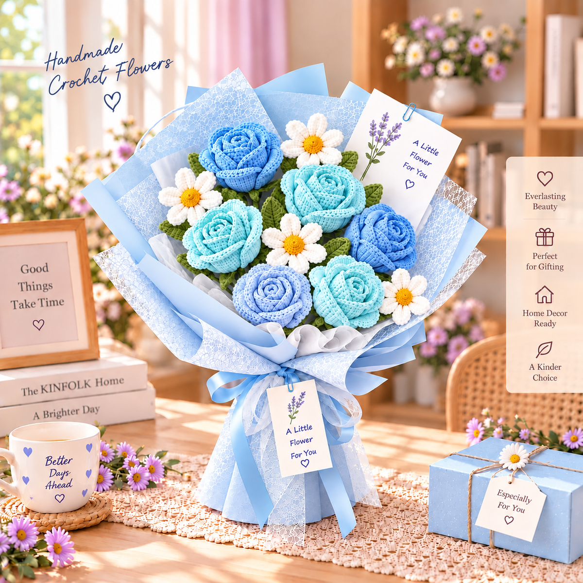 Handmade Crochet Rose & Daisy Bouquet – Everlasting Flower Gift