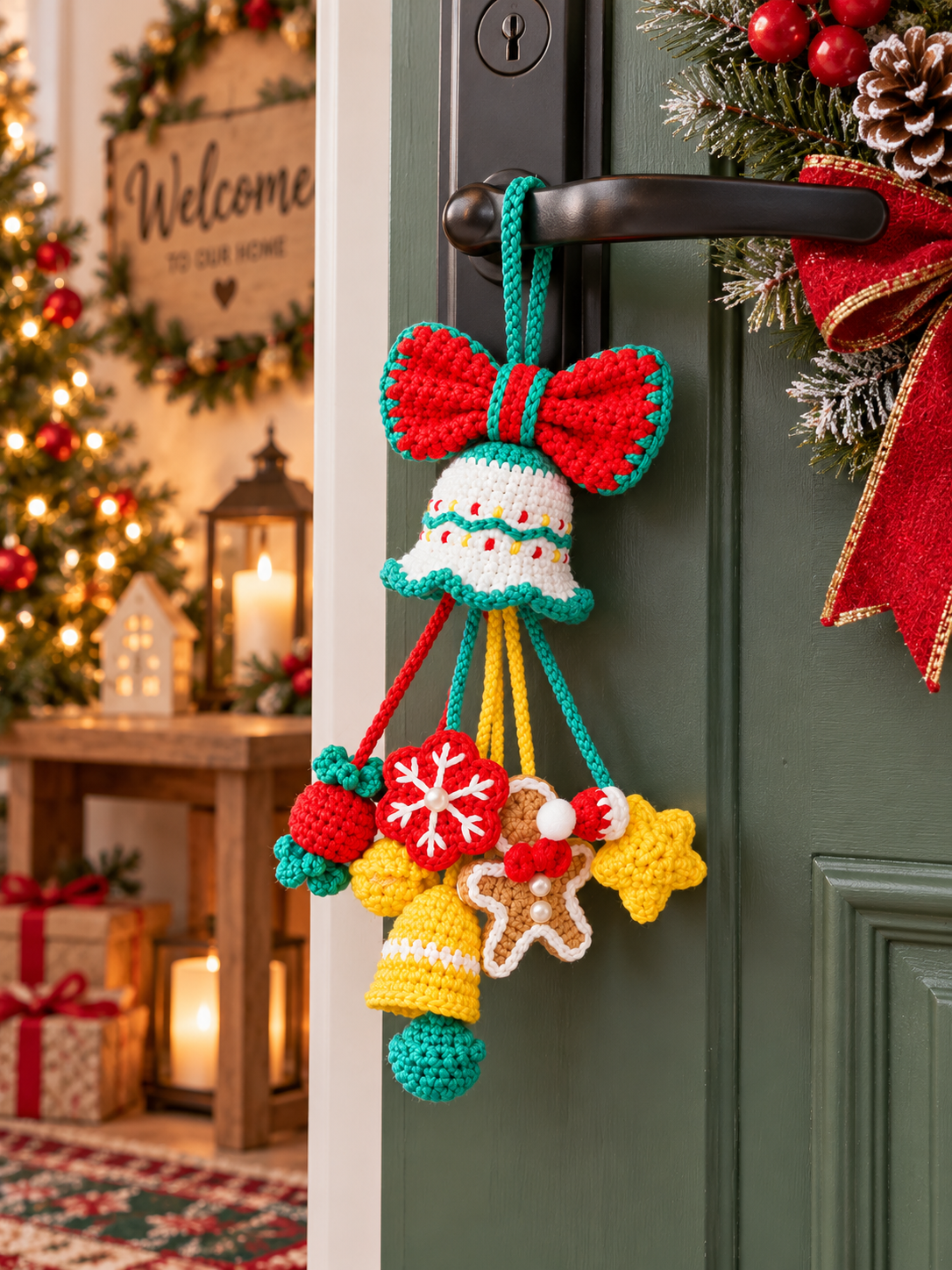 Crochet Christmas Bag Charm, Handmade Christmas Bell Ornament, Christmas Tree Hanging Decor, Car Mirror Charm, Cute Holiday Gift