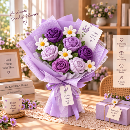 Handmade Crochet Rose & Daisy Bouquet – Everlasting Flower Gift