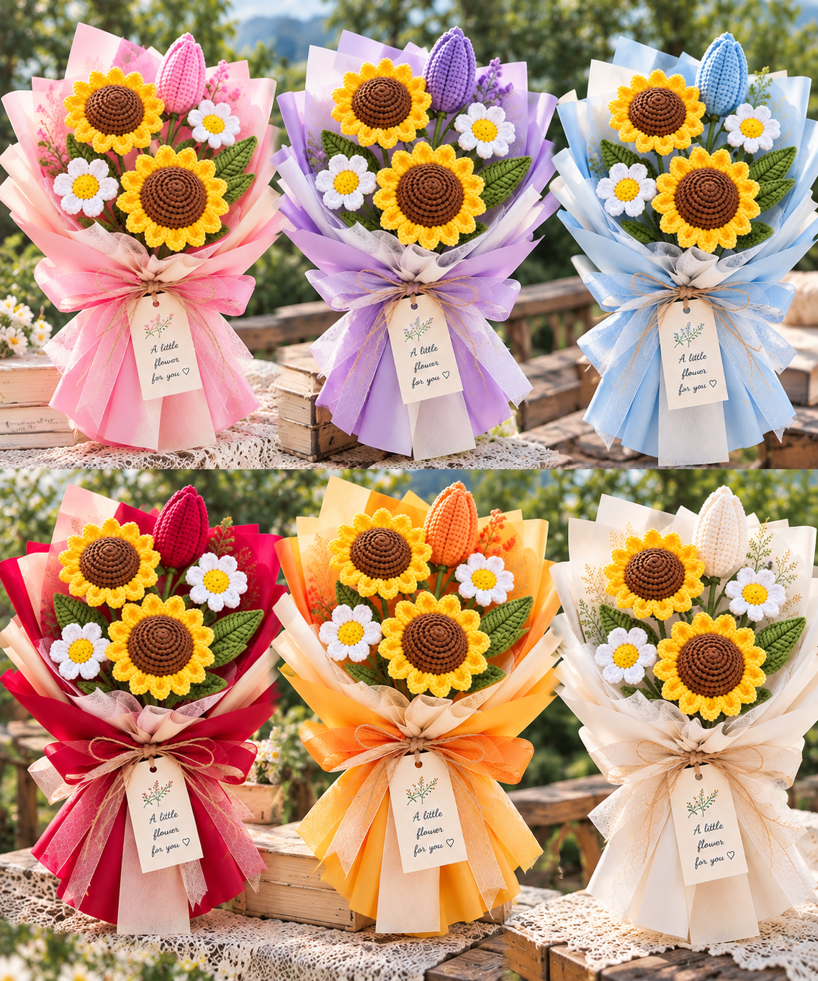 Handmade Crochet Sunflower & Daisy Bouquet – Everlasting Flower Gift