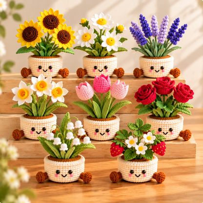 Handmade Crochet Potted Flowers – Cute Amigurumi Plant Decor, Kawaii Yarn Flowers, Unique Handmade Gift