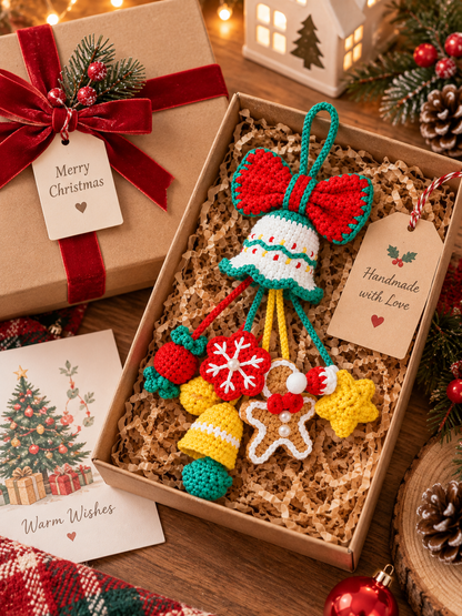 Crochet Christmas Bag Charm, Handmade Christmas Bell Ornament, Christmas Tree Hanging Decor, Car Mirror Charm, Cute Holiday Gift