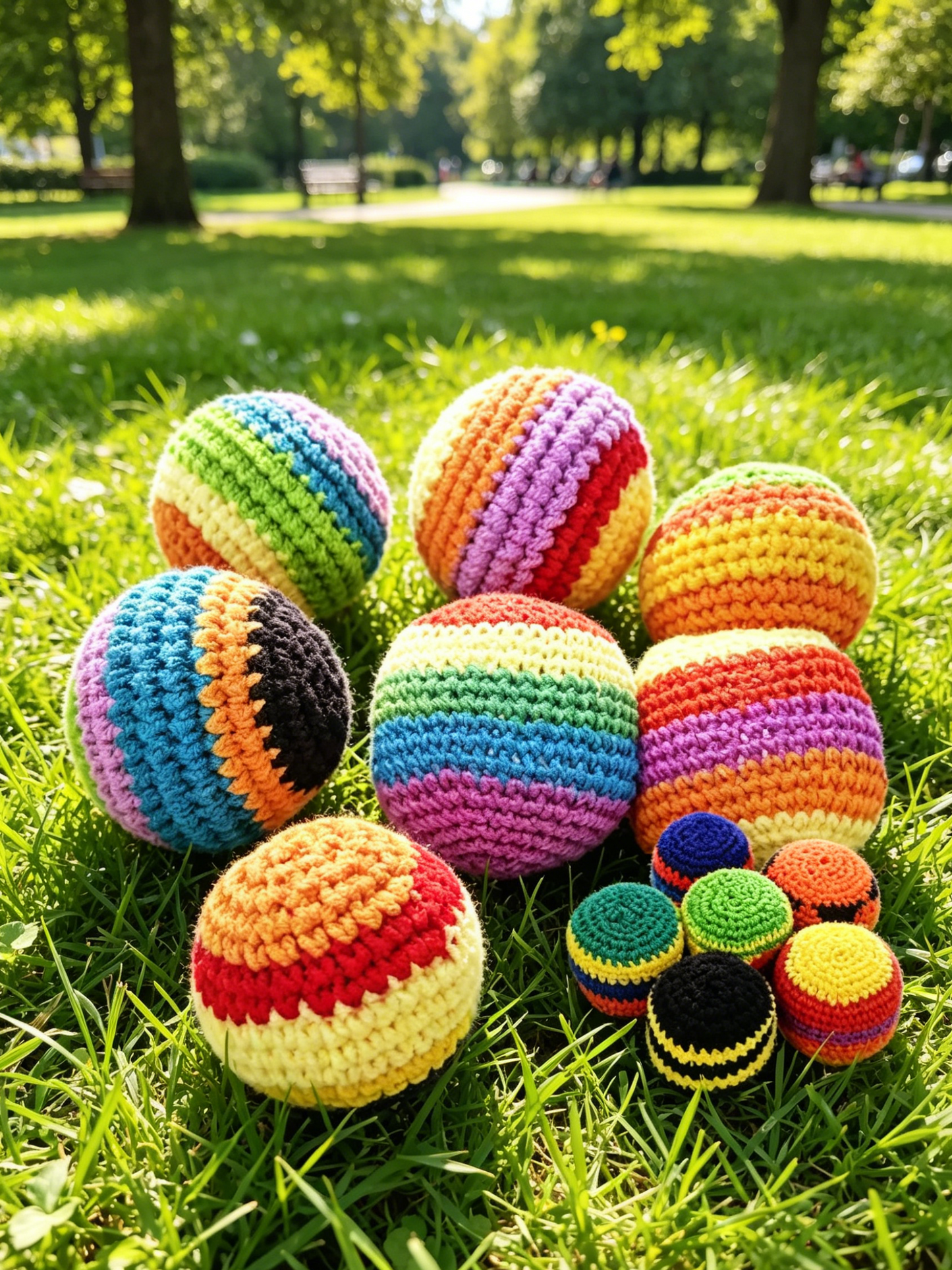 Hand Knit Multicolor Hacky Sack Foot Bag Stress Ball Crochet Bocce Ball