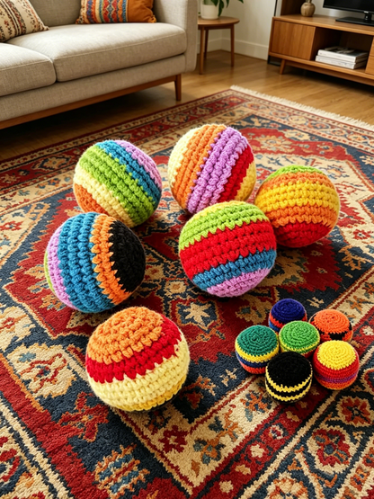 Hand Knit Multicolor Hacky Sack Foot Bag Stress Ball Crochet Bocce Ball