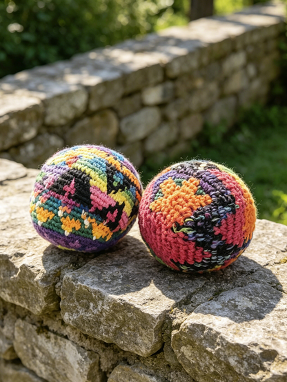 Hand Knit Multicolor Hacky Sack Foot Bag Stress Ball Crochet Bocce Ball
