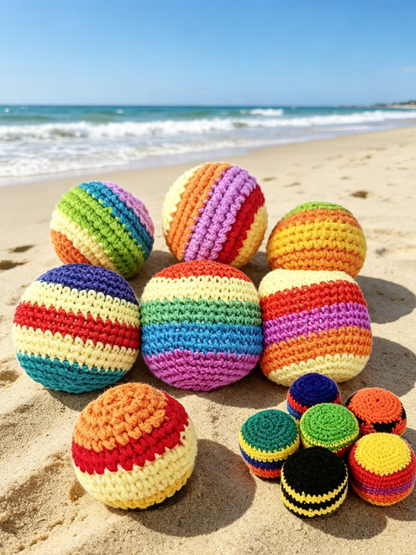 Hand Knit Multicolor Hacky Sack Foot Bag Stress Ball Crochet Bocce Ball