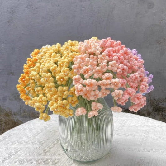 Crochet Baby's Breath Flower Bouquet, White/Pink/Light Pink/Blue/Yellow, Medium Stem