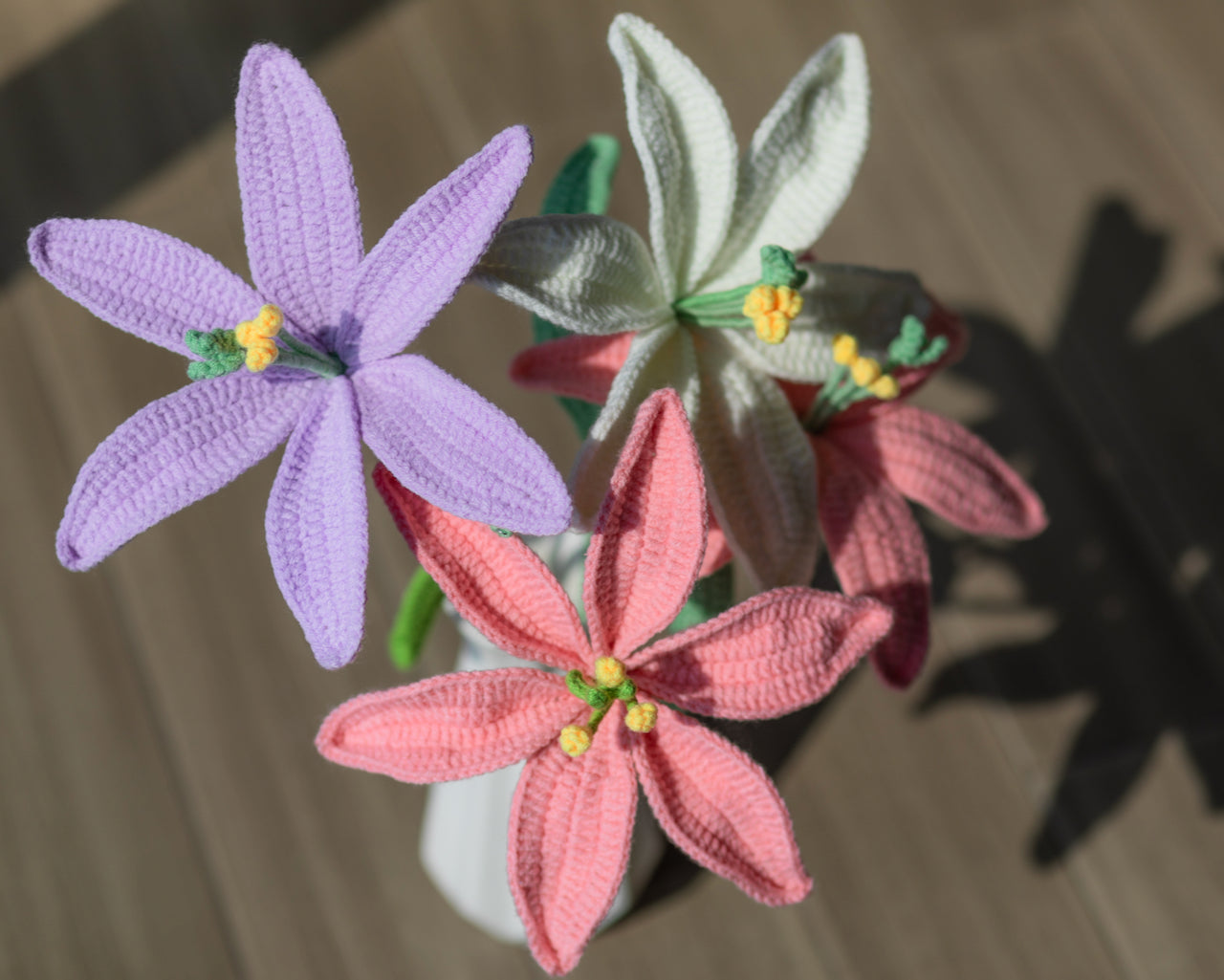 Crochet Lily Bouquet, Purple/Pink/White