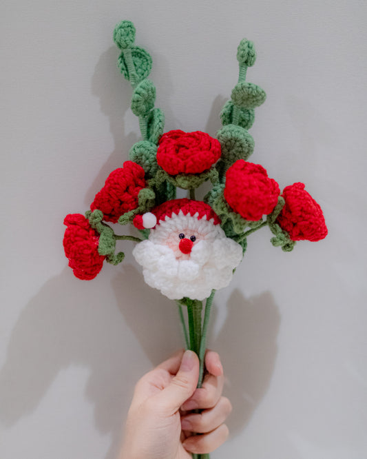 Santa Claus & Multiflora Rose Crochet Flower Bouquet