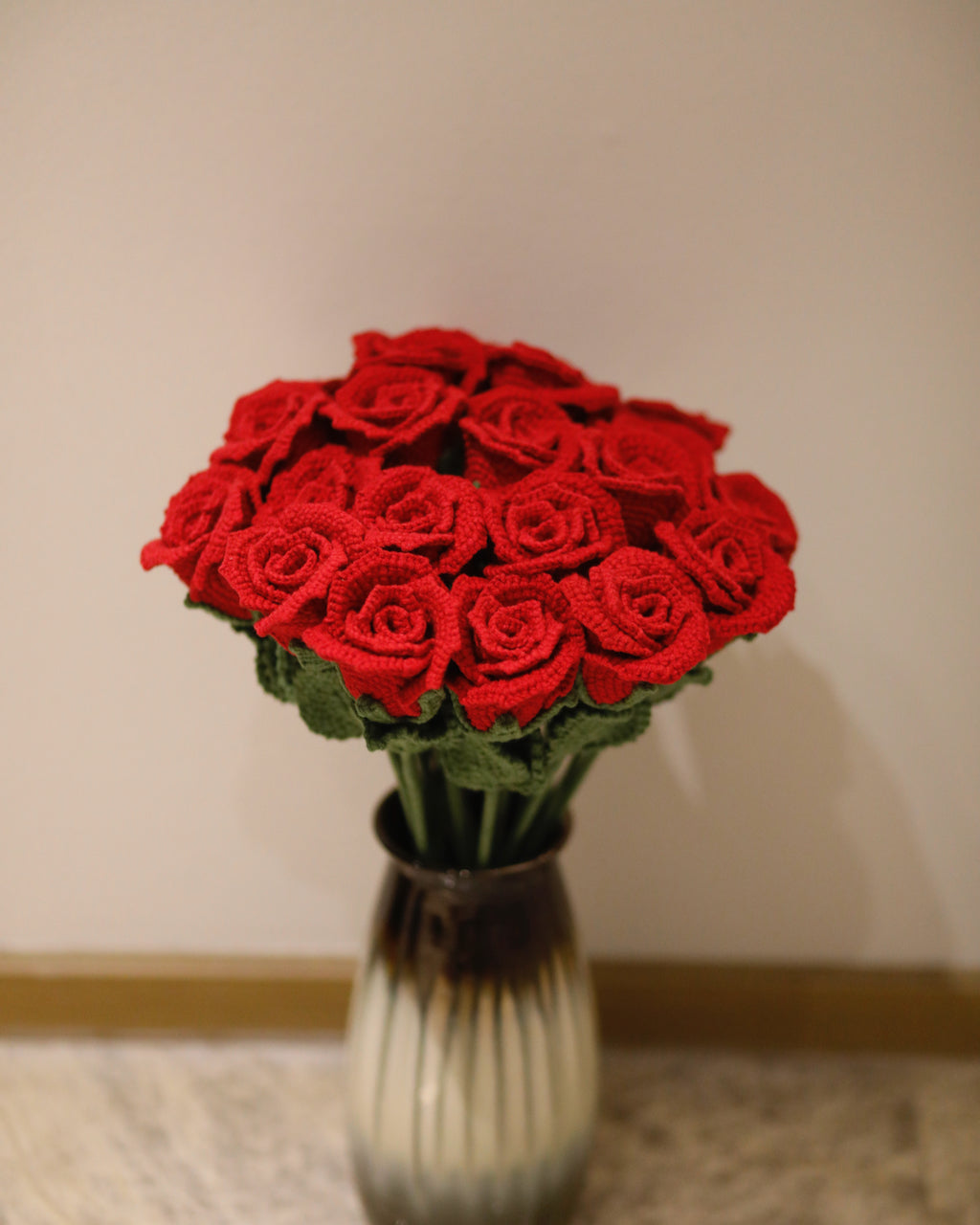 Handmade Crochet Red Rose Single Flower Bouquet Valentine Wedding  Anniversary