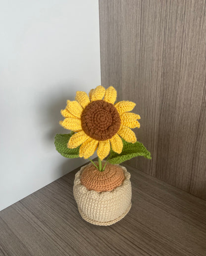 Crochet Flower Pot, Crochet Sunflower Pot