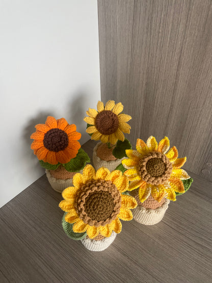 Crochet Flower Pot, Crochet Sunflower Pot