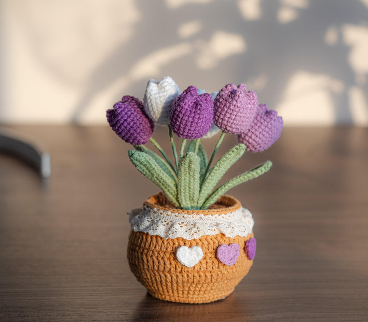 Crochet Flower In Pot, Home decor, Crochet flower pot, Crochet Sunflower, Tulip