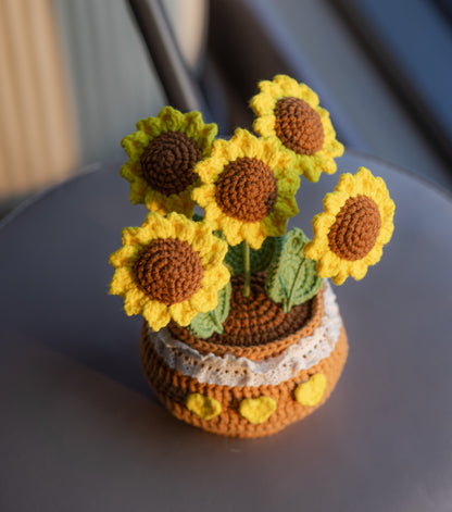 Crochet Flower In Pot, Home decor, Crochet flower pot, Crochet Sunflower, Tulip