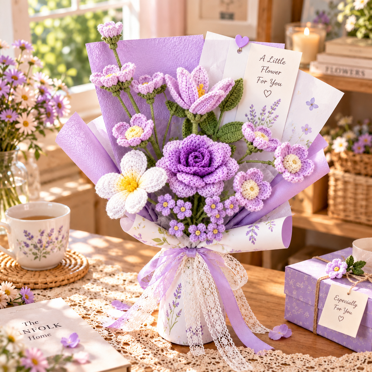 Purple Crochet Flower Bouquet – Handmade Everlasting Flowers