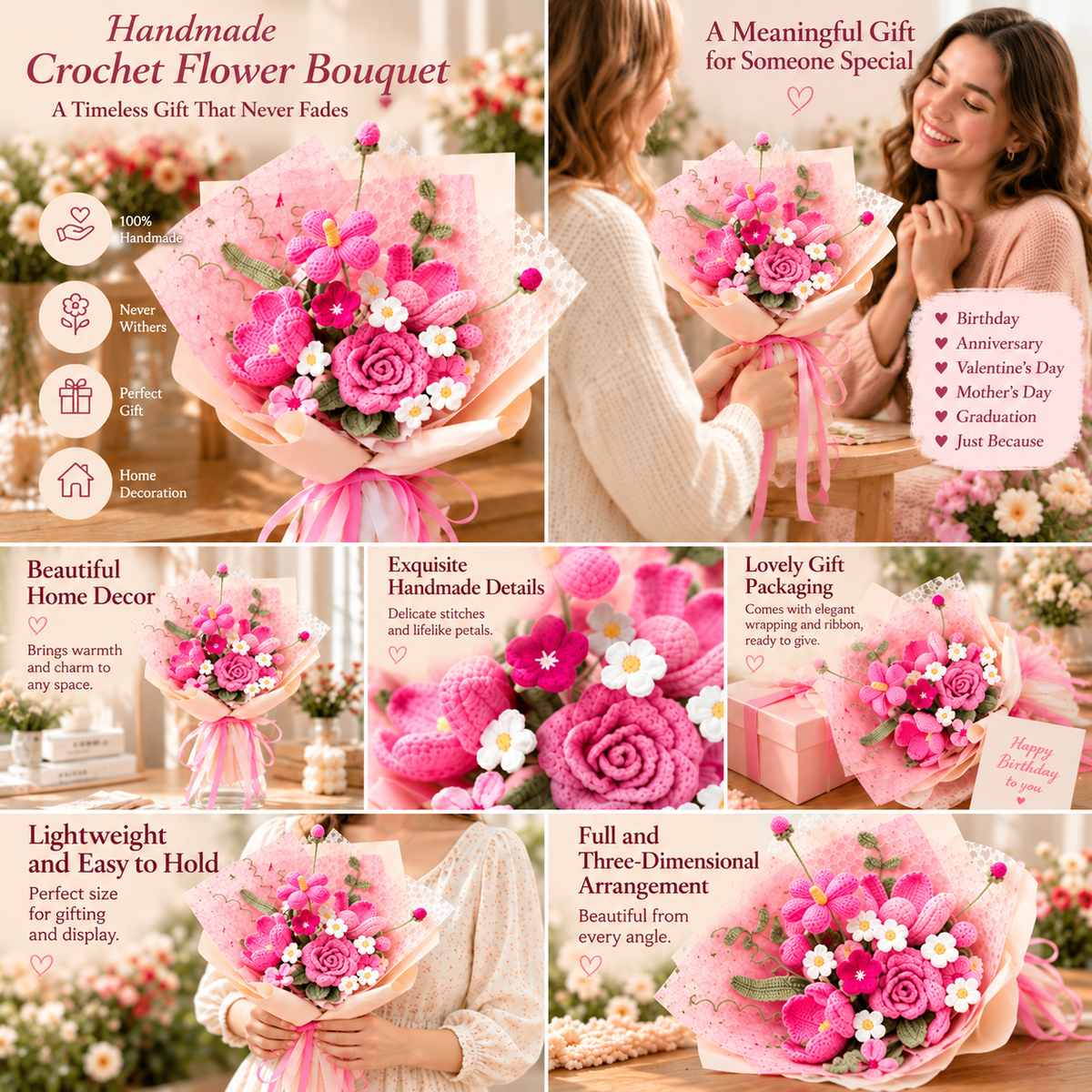 Handmade Crochet Flower Bouquet – Forever Flowers Gift