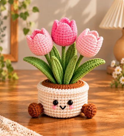 Handmade Crochet Potted Flowers – Cute Amigurumi Plant Decor, Kawaii Yarn Flowers, Unique Handmade Gift