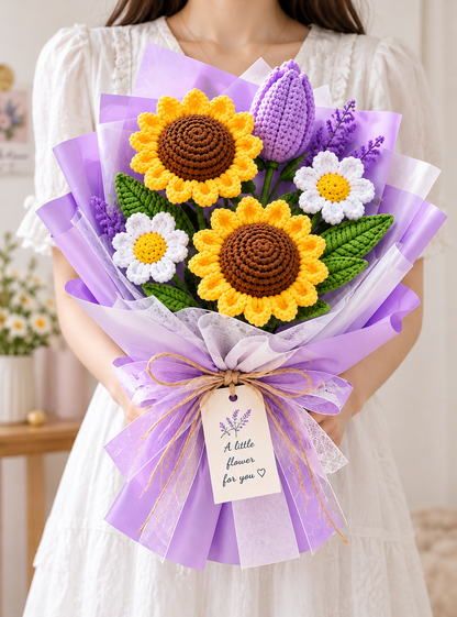 Handmade Crochet Sunflower & Daisy Bouquet – Everlasting Flower Gift