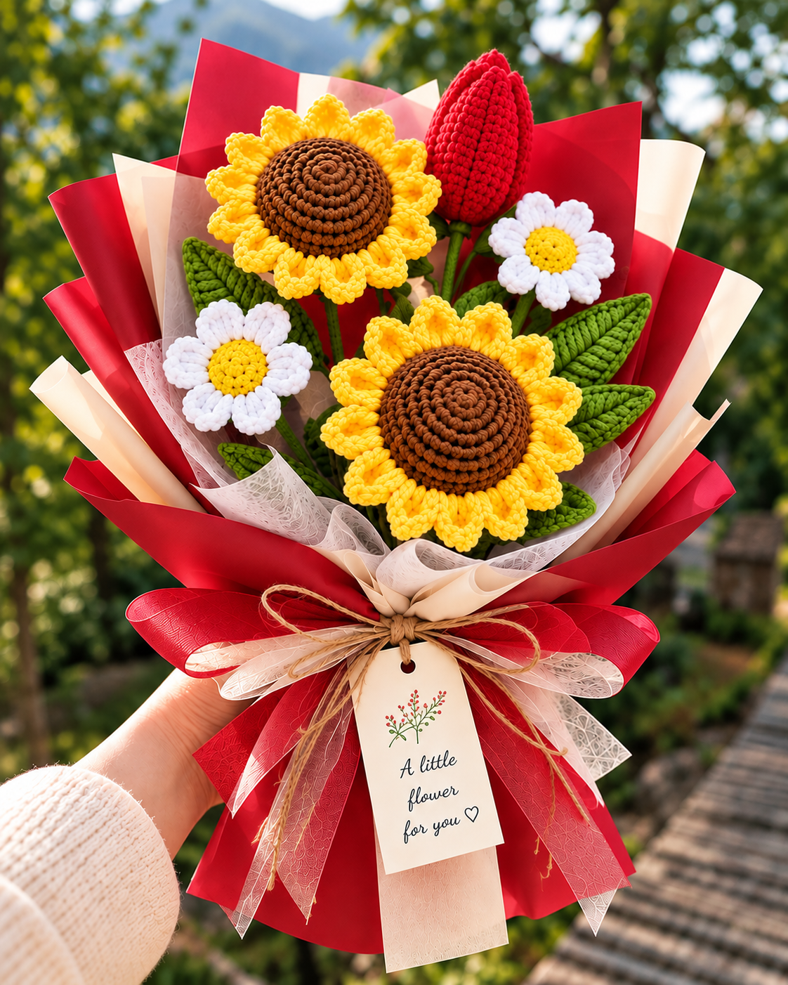 Handmade Crochet Sunflower & Daisy Bouquet – Everlasting Flower Gift