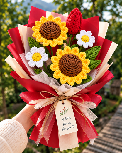 Handmade Crochet Sunflower & Daisy Bouquet – Everlasting Flower Gift