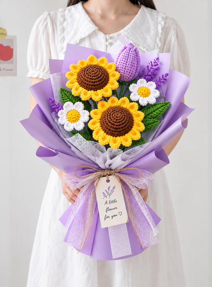 Handmade Crochet Sunflower & Daisy Bouquet – Everlasting Flower Gift