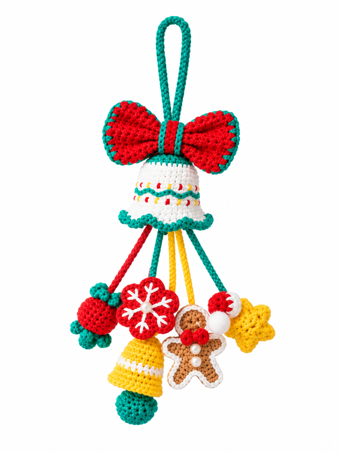 Crochet Christmas Bag Charm, Handmade Christmas Bell Ornament, Christmas Tree Hanging Decor, Car Mirror Charm, Cute Holiday Gift