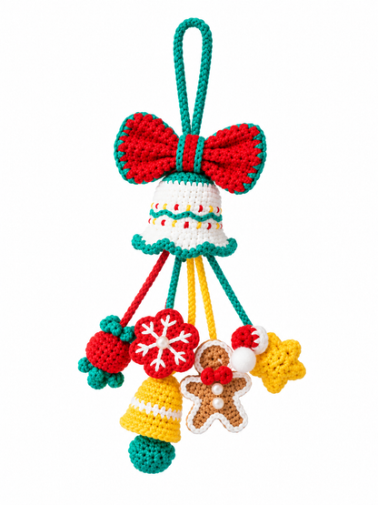 Crochet Christmas Bag Charm, Handmade Christmas Bell Ornament, Christmas Tree Hanging Decor, Car Mirror Charm, Cute Holiday Gift