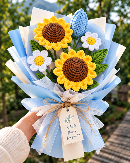 Handmade Crochet Sunflower & Daisy Bouquet – Everlasting Flower Gift