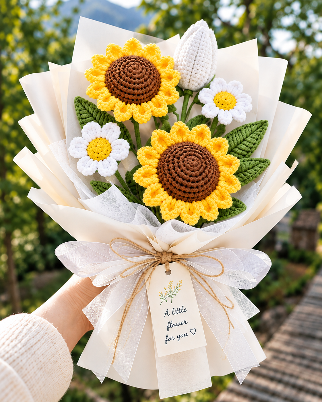 Handmade Crochet Sunflower & Daisy Bouquet – Everlasting Flower Gift