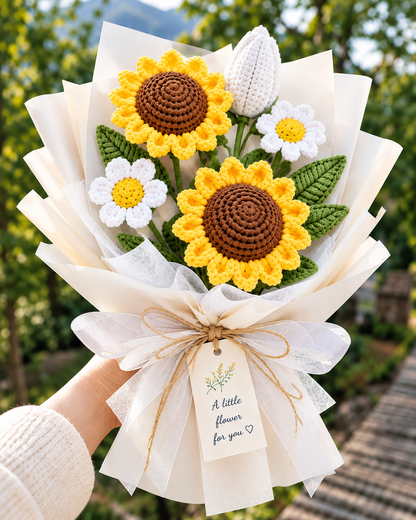Handmade Crochet Sunflower & Daisy Bouquet – Everlasting Flower Gift