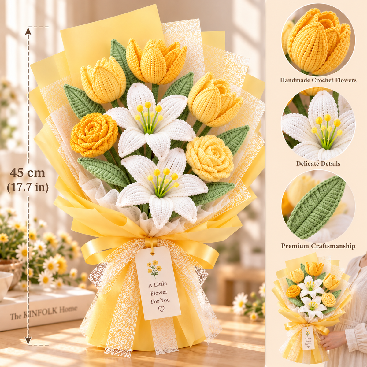 Handmade Crochet Lily, Tulip & Rose Bouquet – Everlasting Flower Gift