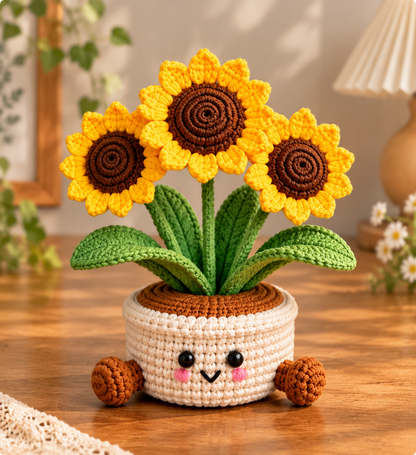 Handmade Crochet Potted Flowers – Cute Amigurumi Plant Decor, Kawaii Yarn Flowers, Unique Handmade Gift