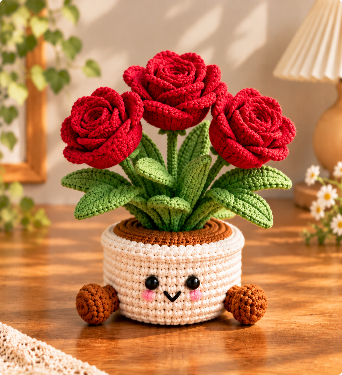 Handmade Crochet Potted Flowers – Cute Amigurumi Plant Decor, Kawaii Yarn Flowers, Unique Handmade Gift