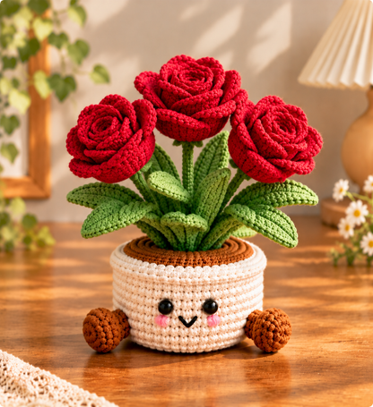 Handmade Crochet Potted Flowers – Cute Amigurumi Plant Decor, Kawaii Yarn Flowers, Unique Handmade Gift