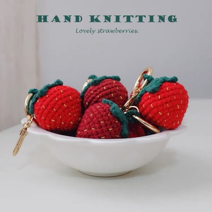 Crochet Strawberry Keychain, Red/Dark Red