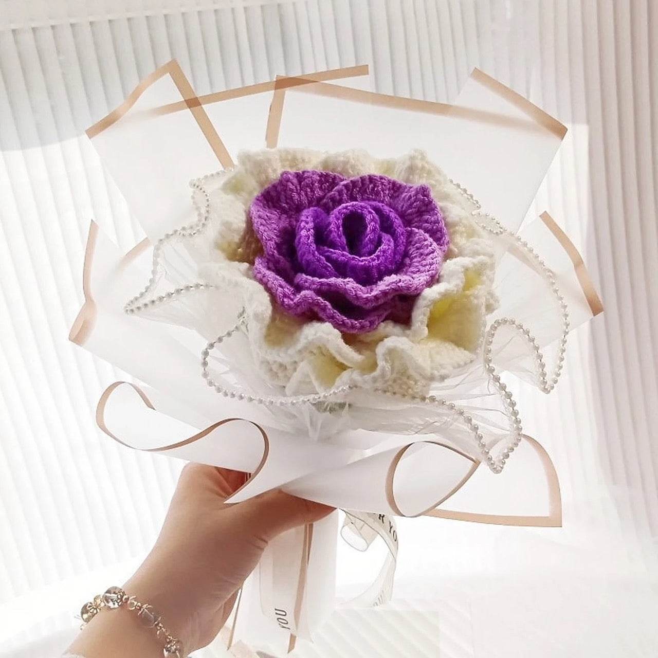 Crochet Thai Rose Flower Bouquet, Single-Stem Bouquet