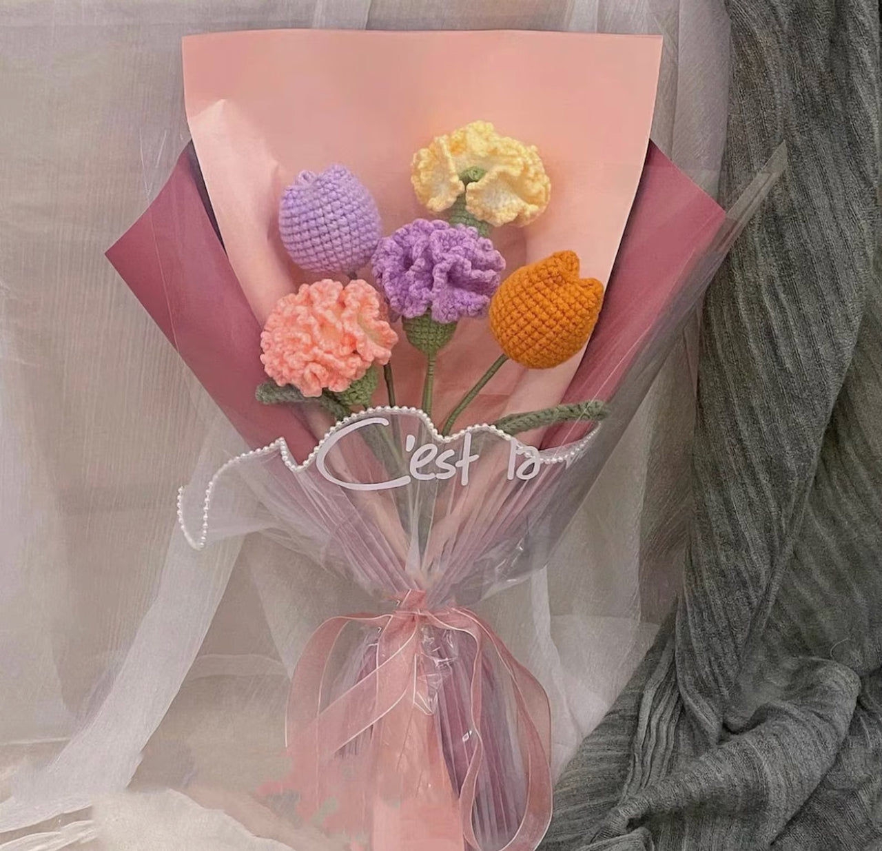 Crochet Carnation Mixed Bouquet, Multiple Styles