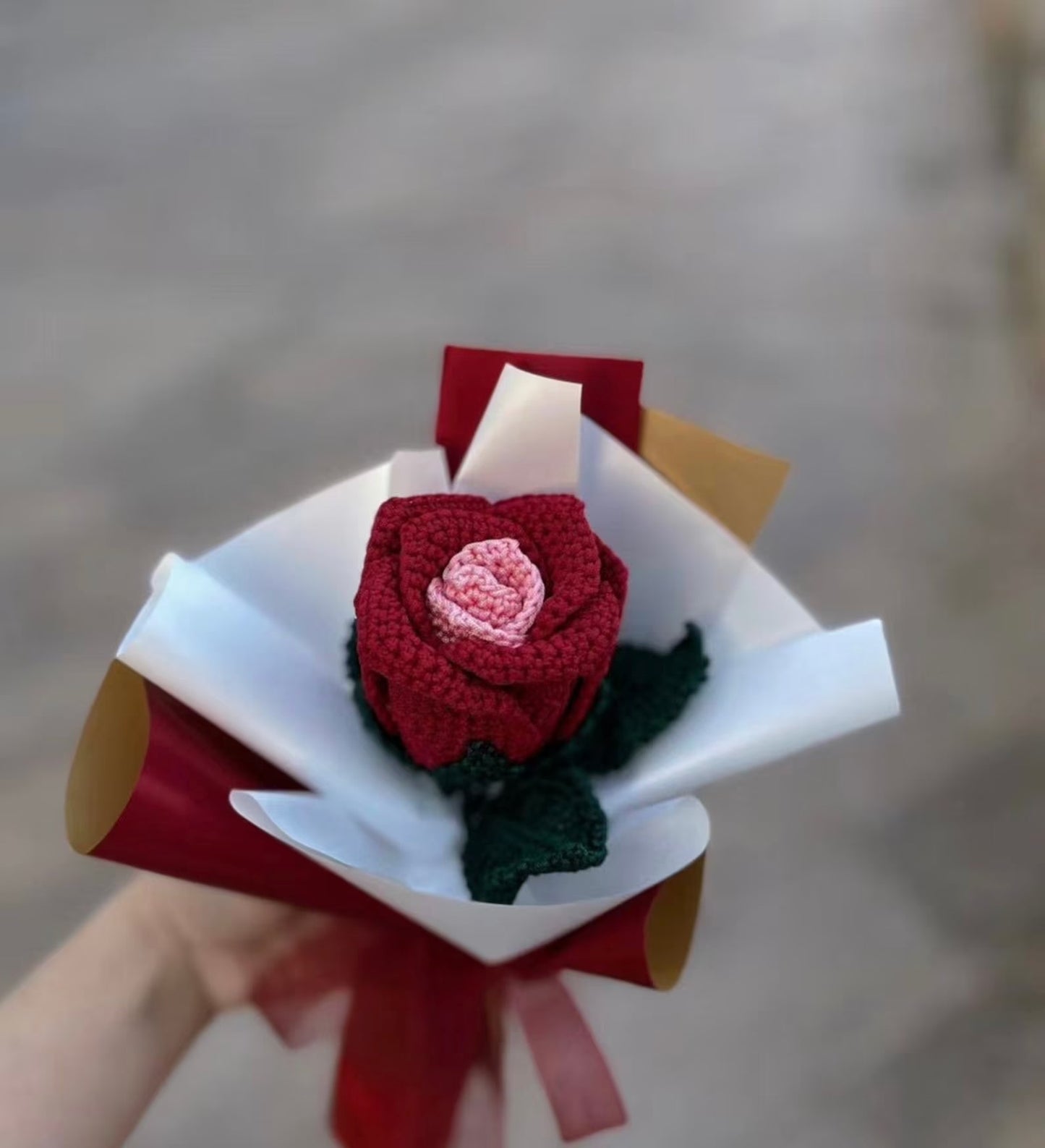 Crochet Rose Bouquet, Multiple Color Options, Single-Stem Bouquet