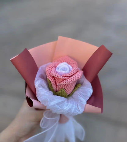 Crochet Rose Bouquet, Multiple Color Options, Single-Stem Bouquet