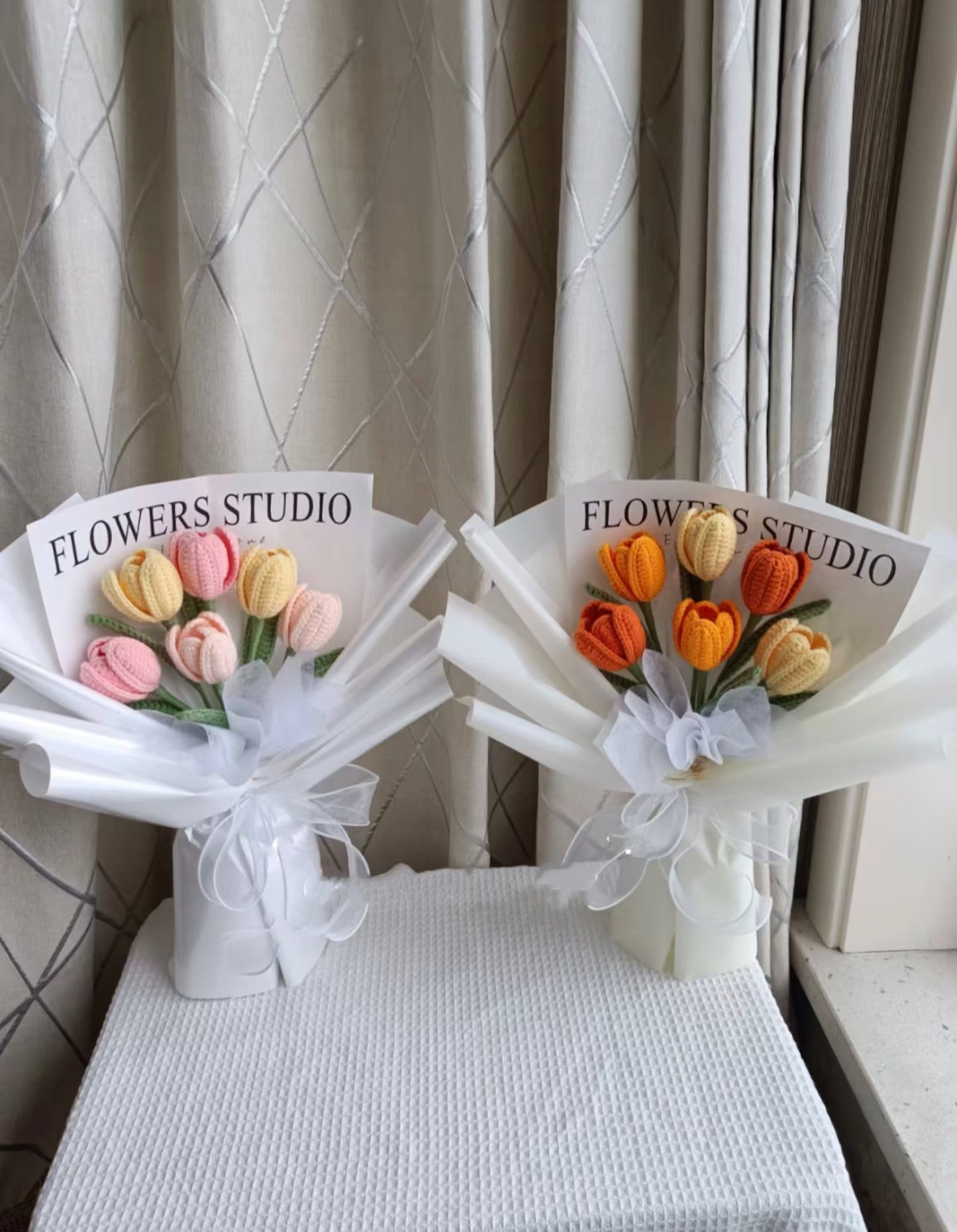 Crochet Tulip Bouquet, Multiple Color Options, Medium-Size Bouquet