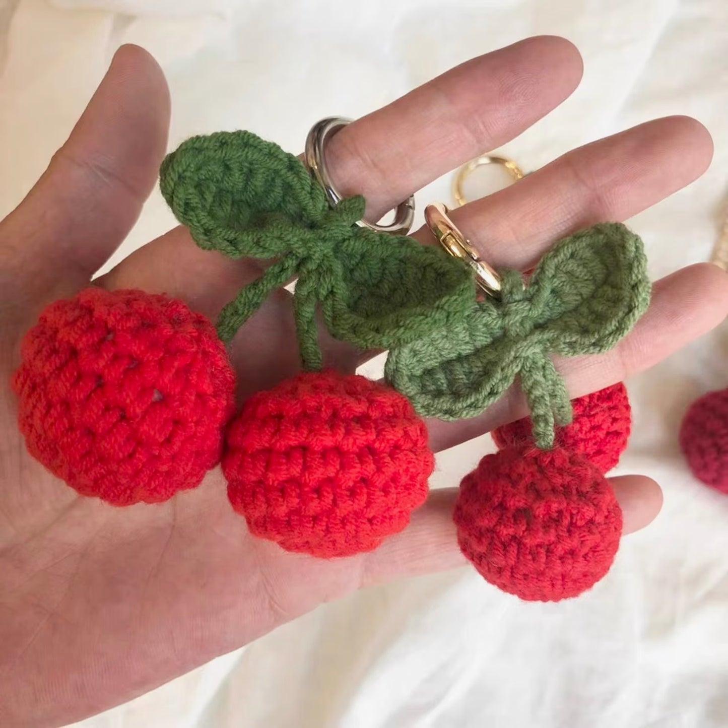 Crochet Cherry Keychain, Red/Dark Red
