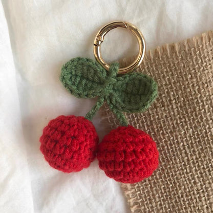 Crochet Cherry Keychain, Red/Dark Red